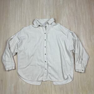 Zara Off White Corduroy Button Front Long Sleeve Crossover Back Shirt Medium